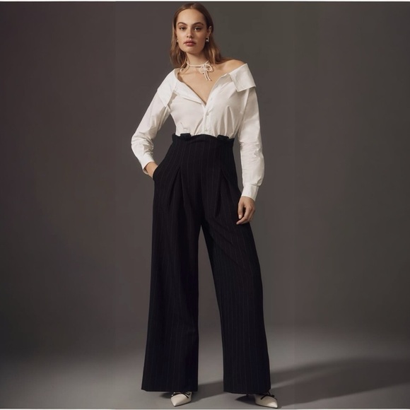 Anthropologie Maeve Corseted Wide Leg Long Sleeve Off the Shoulder Jumpsuit NEW - Picture 3 of 6